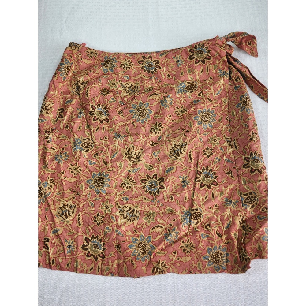 Charter Club Tan/ Pink Floral Wrap Mini Skirt Rayon Lined Size 8 WPL 8046